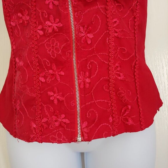 Lydia Red Crystal Beaded Lacy  Halter Top Large - Picture 5 of 10